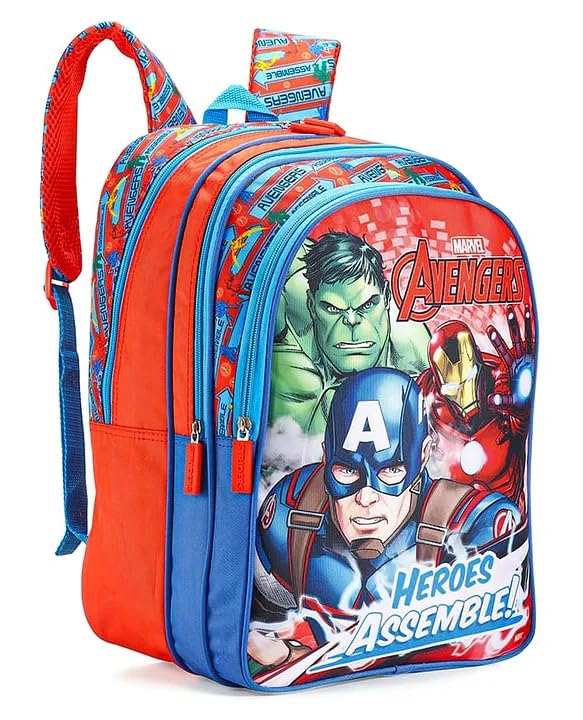 STRIDERS Avengers Superhero School Bag for Kids | Durable Lightweight Backpack | Padded Comfortable Straps & Spacious Compartments | Ideal for School & Play | Age 6 | 16 inches