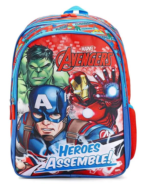 STRIDERS Avengers Superhero School Bag for Kids | Durable Lightweight Backpack | Padded Comfortable Straps & Spacious Compartments | Ideal for School & Play | Age 6 | 16 inches