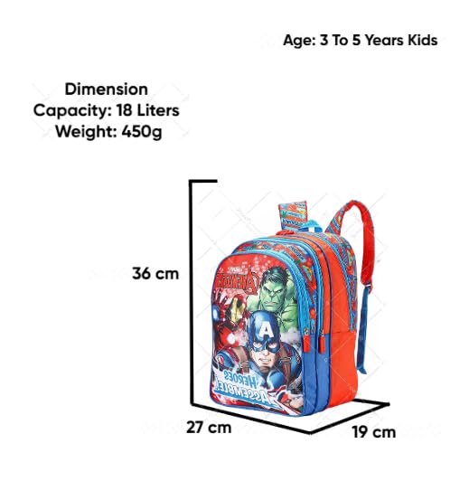 STRIDERS Avengers Superhero School Bag for Kids | Durable Lightweight Backpack | Padded Comfortable Straps & Spacious Compartments | Ideal for School & Play | Age 6 | 16 inches