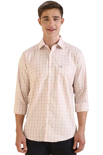 Allen Solly Men's Checkered Slim Fit Shirt (ASSFQSPP496159_Beige
