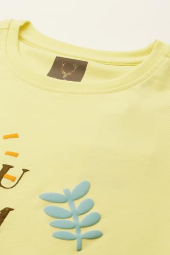 Boys Yellow Regular Fit Graphic Print Crew Neck T-Shirt