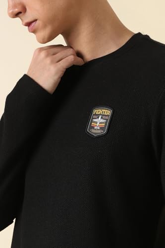 Allen Solly Men's Solid Slim Fit T-Shirt (ALKCASGFD54555_Black