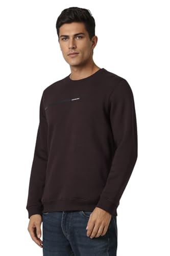 Van Heusen Men Brown Solid Crew Neck Sweatshirt
