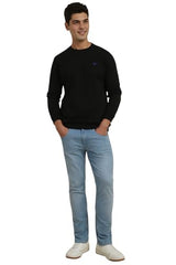 Allen Solly Men's Polycotton Crew Neck Sweatshirt (ASSTQRGFU04553_Black
