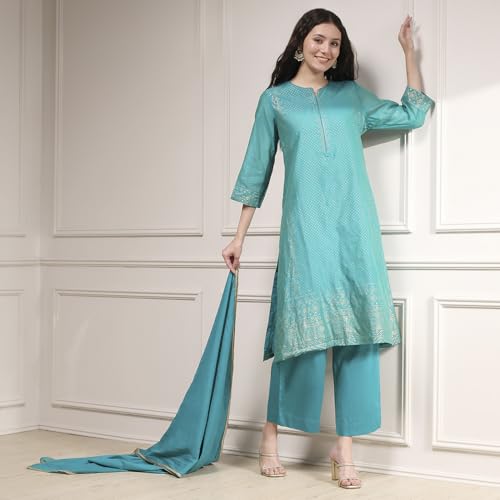 Biba Women's Cotton Blend Kurta Bottom Dupatta