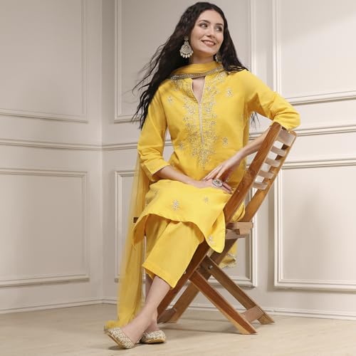 Biba Women's Cotton Kurta Bottom Dupatta