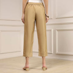Biba Women Beige Viscose Rayon Fitted Solid Pants