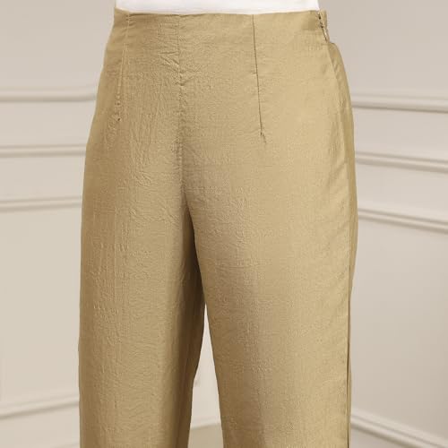 Biba Women Beige Viscose Rayon Fitted Solid Pants