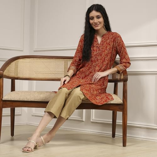 Biba Women Beige Viscose Rayon Fitted Solid Pants