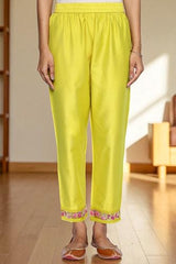 W for Woman Floral Embroidered Flared Chanderi Kurta with Straight Pant and Dupatta Set - Yellow