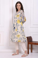 W for Woman Ecru Floral Printed Chiffon Flared Kurta, Pants and Dupatta Set
