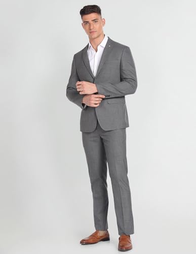 Arrow Men's Polyester Single Breasted Business Suit Pants Set (AREU5087A_Grey