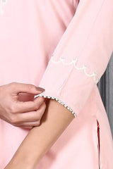 W for Woman Peach Printed Thread Embroidered A-line Kurta Set