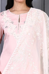 W for Woman Peach Printed Thread Embroidered A-line Kurta Set