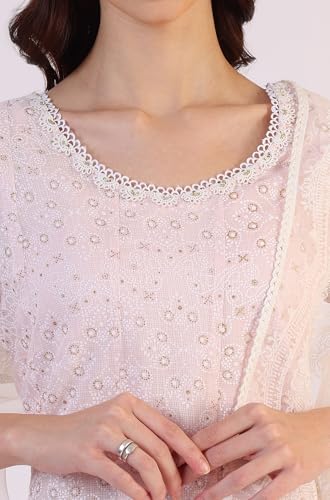 W for Woman Geometric Printed Anarkali Kota Kurta & Straight Pant with Dupatta Set