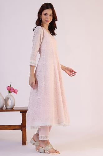 W for Woman Geometric Printed Anarkali Kota Kurta & Straight Pant with Dupatta Set