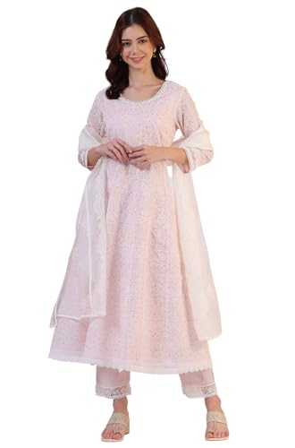 W for Woman Geometric Printed Anarkali Kota Kurta & Straight Pant with Dupatta Set