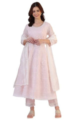 W for Woman Geometric Printed Anarkali Kota Kurta & Straight Pant with Dupatta Set