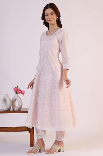 W for Woman Geometric Printed Anarkali Kota Kurta & Straight Pant with Dupatta Set