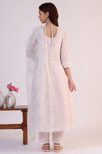 W for Woman Geometric Printed Anarkali Kota Kurta & Straight Pant with Dupatta Set