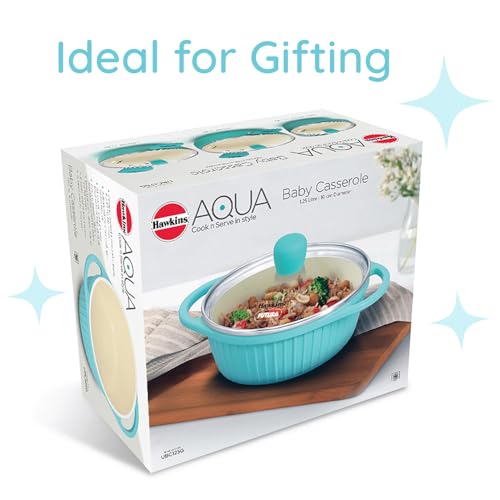 Hawkins 1.25 Litre Casserole, Aqua Baby Casserole with Glass Lid, Aqua Blue (UBC125G)