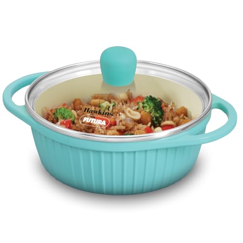 Hawkins 1.25 Litre Casserole, Aqua Baby Casserole with Glass Lid, Aqua Blue (UBC125G)