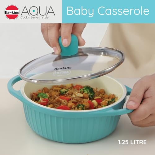 Hawkins 1.25 Litre Casserole, Aqua Baby Casserole with Glass Lid, Aqua Blue (UBC125G)