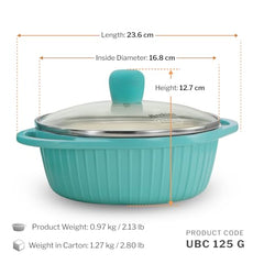 Hawkins 1.25 Litre Casserole, Aqua Baby Casserole with Glass Lid, Aqua Blue (UBC125G)