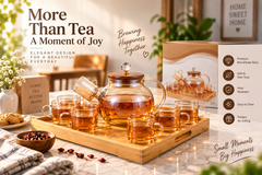 Lyte Club Elegant Glass Teapot Set with 6 Cups & Serving Tray