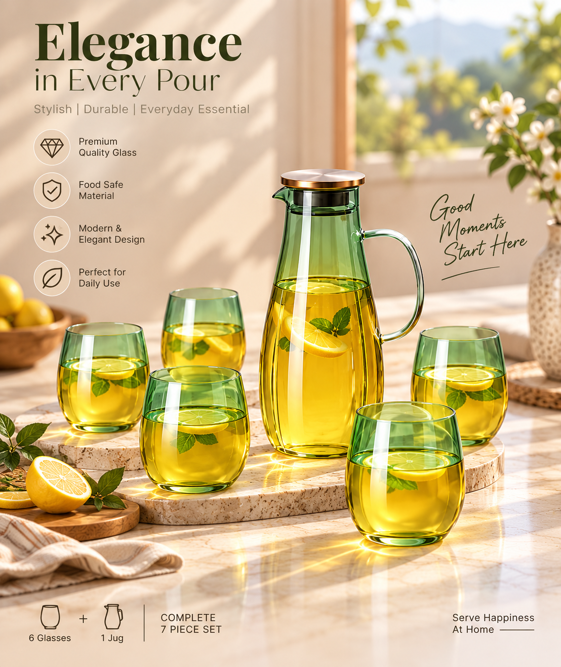 Lyte Club Luxury Glass Water Jug Set | 1 Jug + 6 Glasses