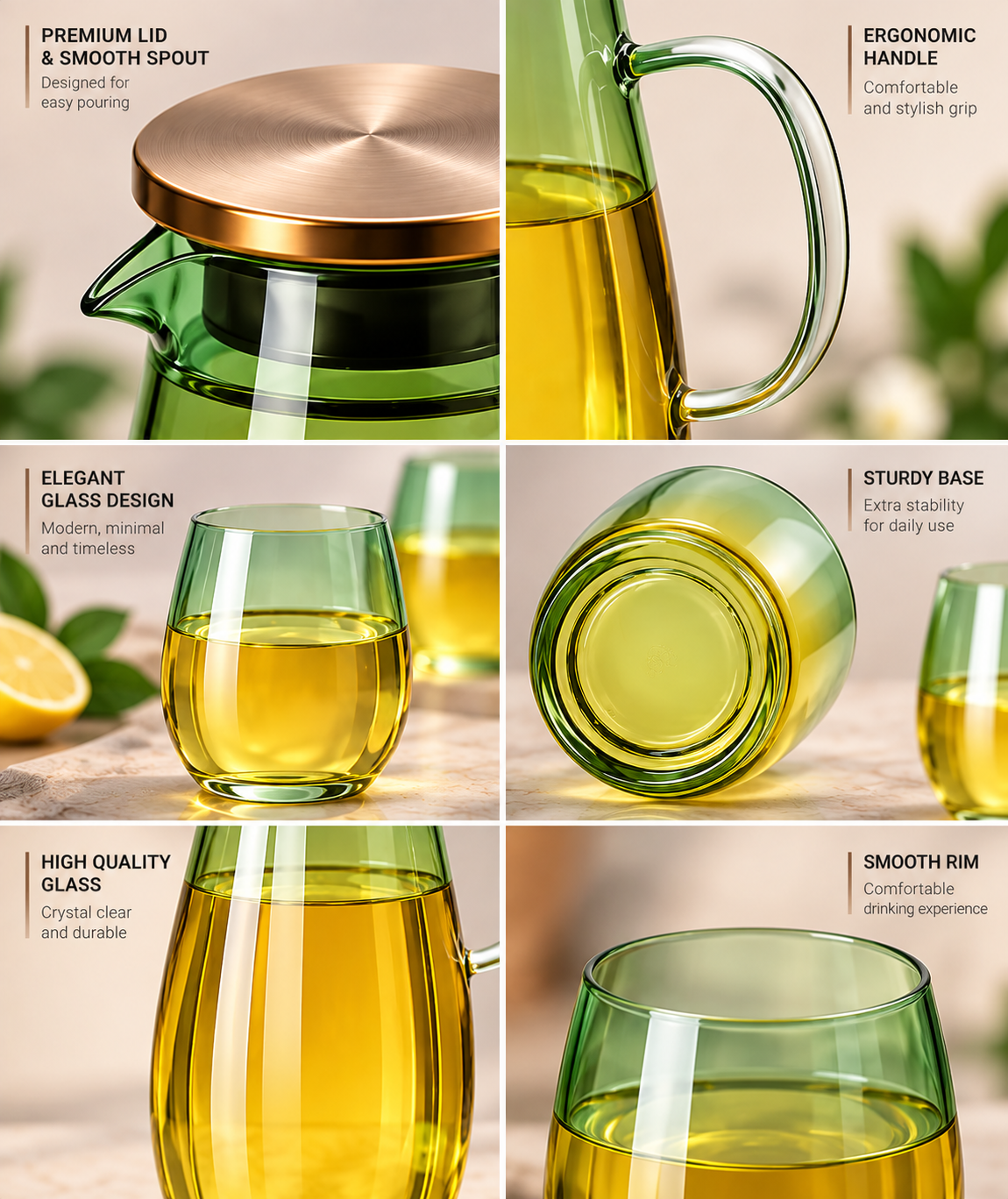 Lyte Club Luxury Glass Water Jug Set | 1 Jug + 6 Glasses