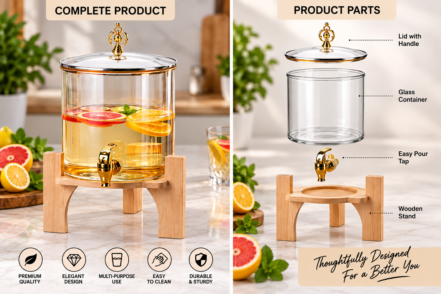 Sanjeev Kapoor Premium Glass Beverage Dispenser – 3.2 Litre