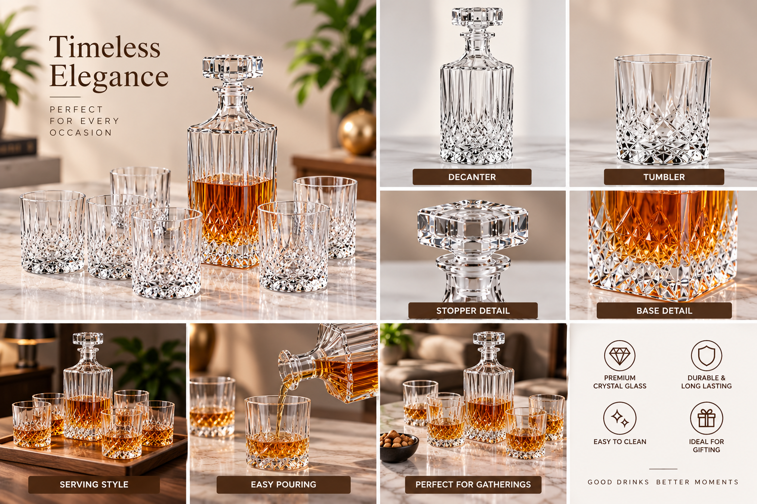 Sanjeev Kapoor Premium Glass Decanter Set with 6 Tumblers – 7 Pieces