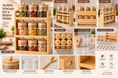 Lyte Club 9-Piece Glass Masala Jar Set with Wooden Rack