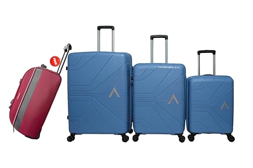 VIP Aristocrat 4 pcs 55, 66 & 76  Hard Polypropylene Wheels Luggage Set of 3 Trolley and 52  Duffle with Elegent Color,Pattern,Xtra Strong Zipper,7 Years International Warranty