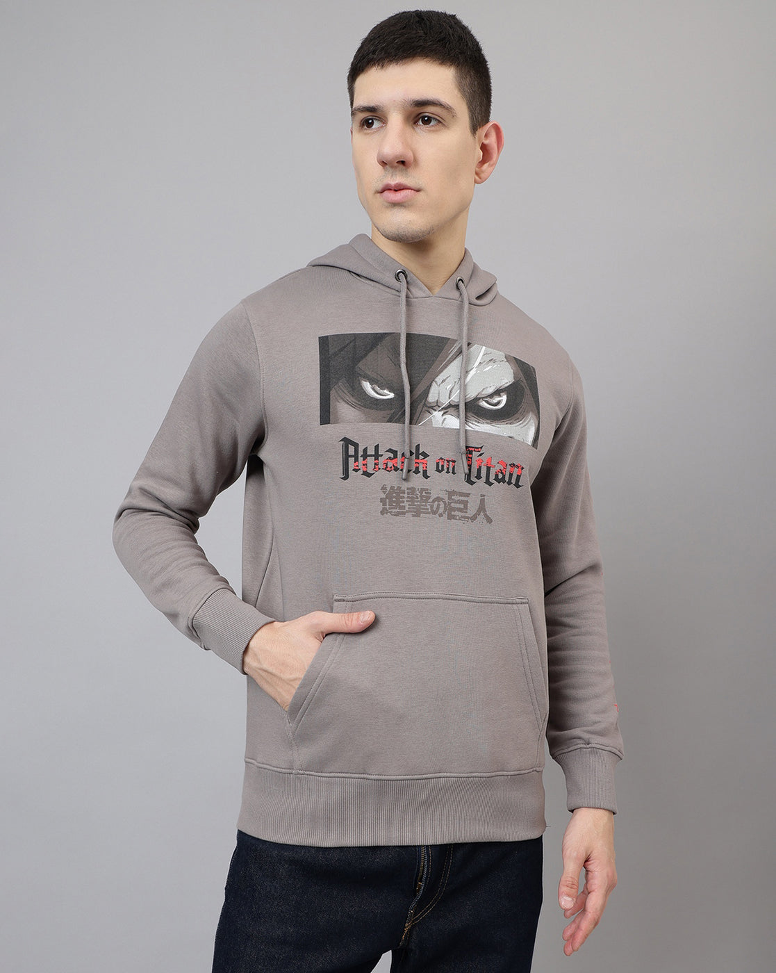 Attack On Titan Regular Fit Grey Hoodie Men