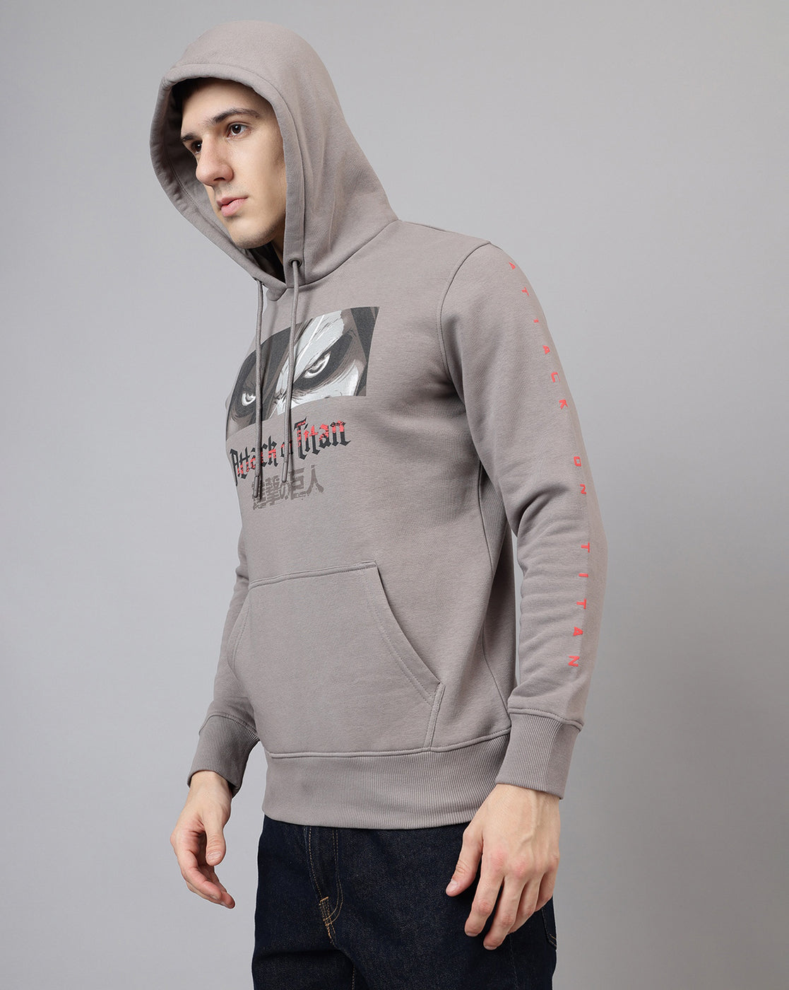 Attack On Titan Regular Fit Grey Hoodie Men