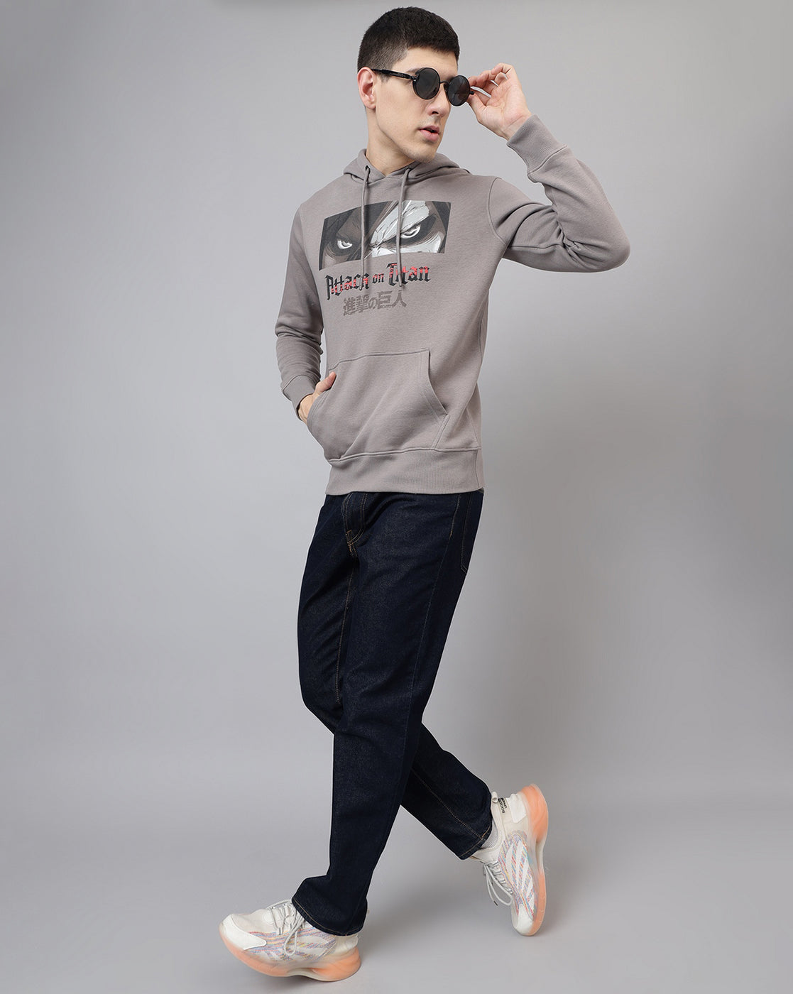 Attack On Titan Regular Fit Grey Hoodie Men