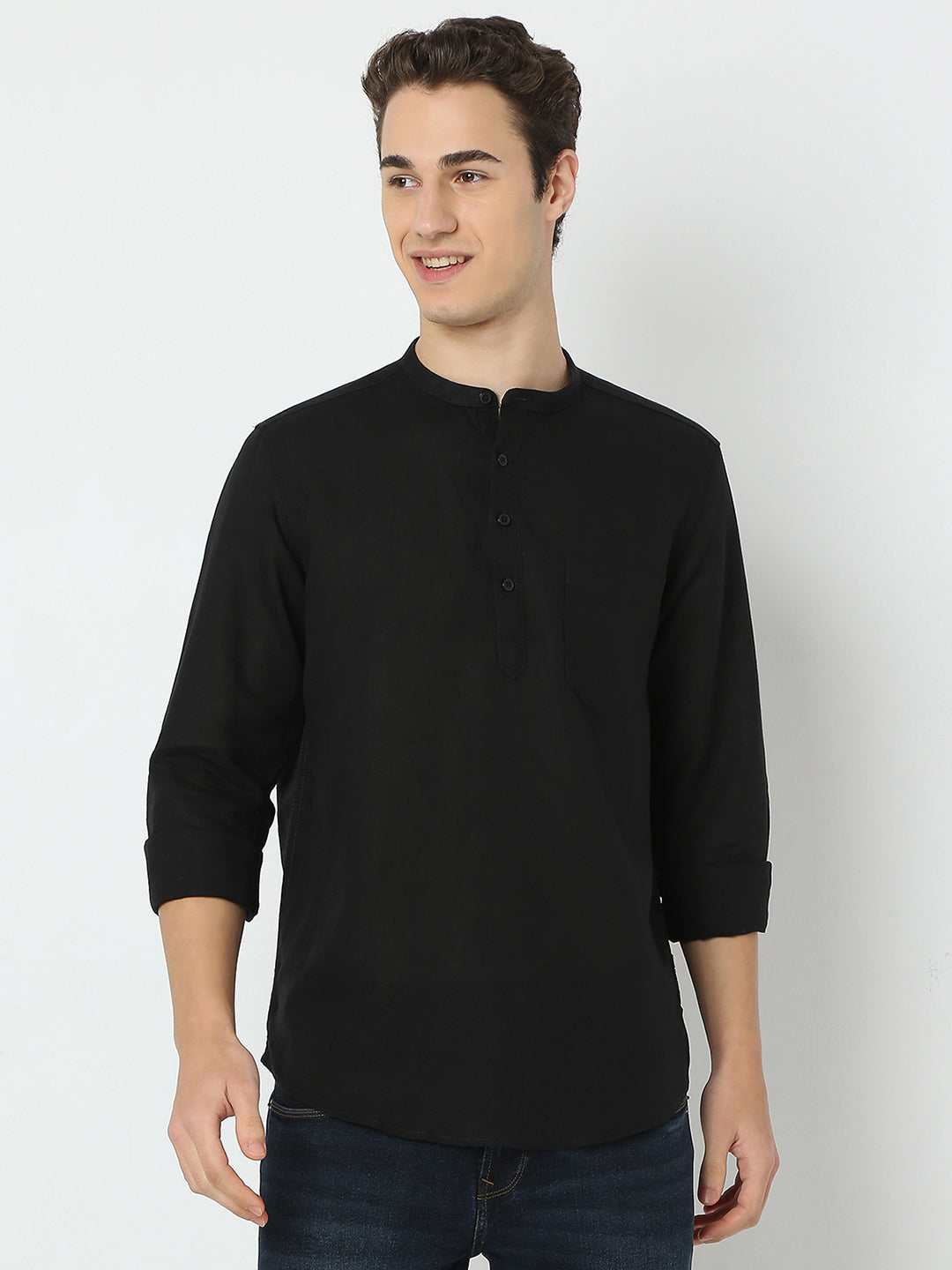 Spykar Mens Casual Shirt F/S Mkusos1Be007 Black