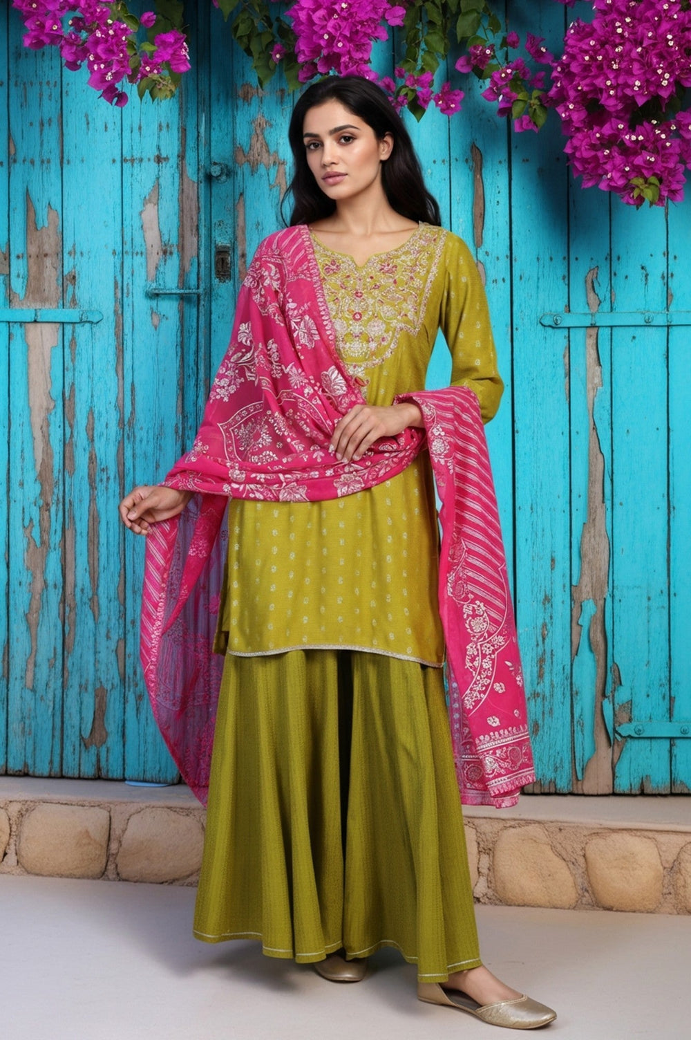 Aurelia ladies Western Kurti 3-piece set with traditional and modern design, featuring colorful patterns and comfortable fabric.