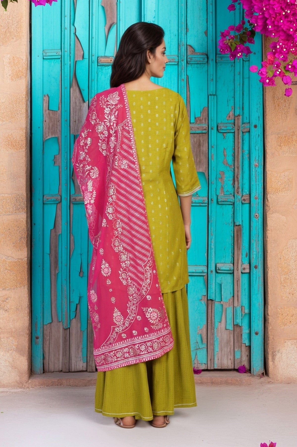 Aurelia ladies western kurti 3-piece set with colorful, stylish kurtis and matching accessories, detailed fabric patterns and vibrant colors.