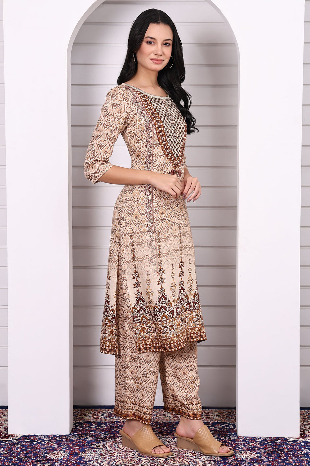 Aurelia ladies Western Kurti 3-piece set featuring stylish kurtis with intricate designs and matching accessories, perfect for casual wear.