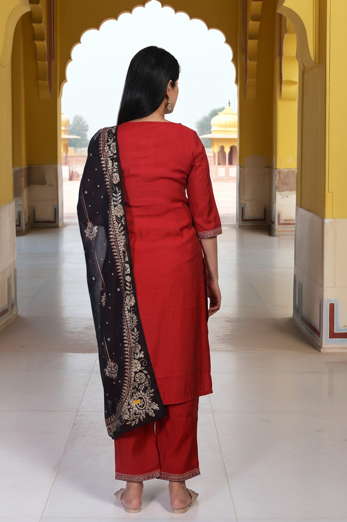 Aurelia ladies Western Kurti 3-piece set with colorful printed kurtis and matching dupattas, styled on a model.