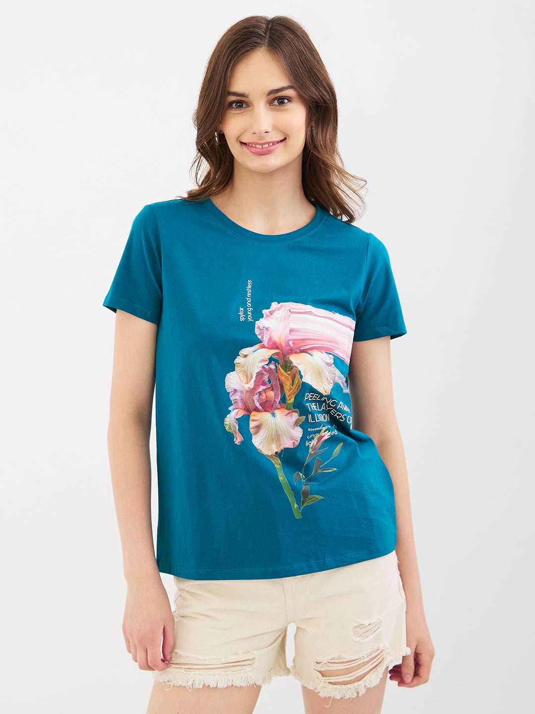 SPYKAR LADIES WESTERN T-SHIRT F/S WKTBC2BE043 MARINE TEALBLU