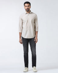 Beige stripe men's casual shirt by Blackberry, Hamber brand, featuring a classic pattern and collar, shown on a hanger.