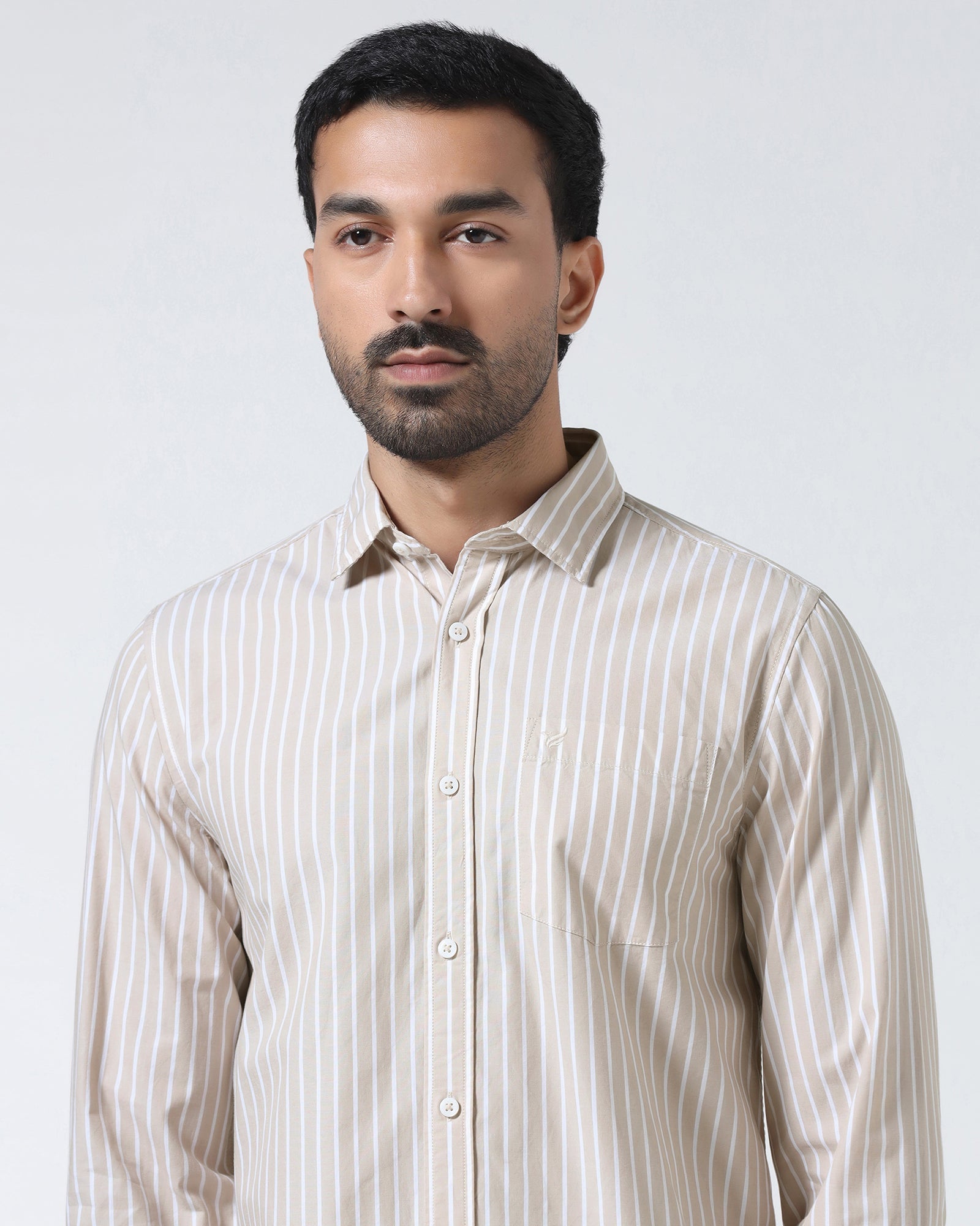 Blackberry beige stripe casual men's shirt from the Hamber collection, featuring a relaxed fit and classic stripe pattern.