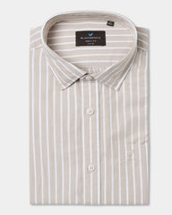 Blackberry beige stripe casual men's shirt from Hamber with a classic collar and button-up front, featuring subtle horizontal stripes.