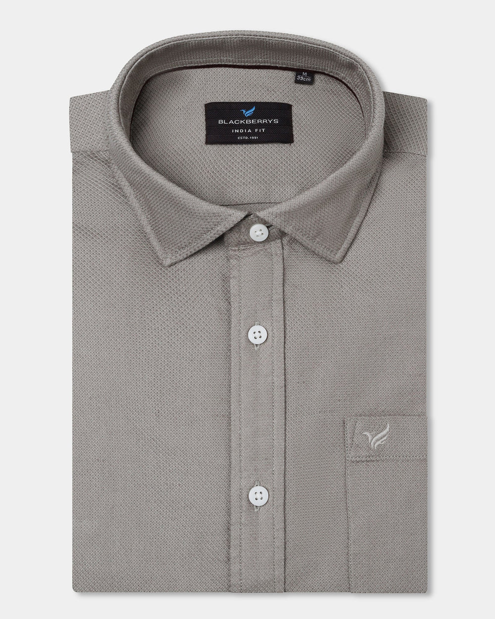Beige textured men's casual shirt by Blackberry, Solter brand, featuring a relaxed fit and subtle fabric pattern.