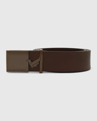 Leather Brown Solid Belt - White