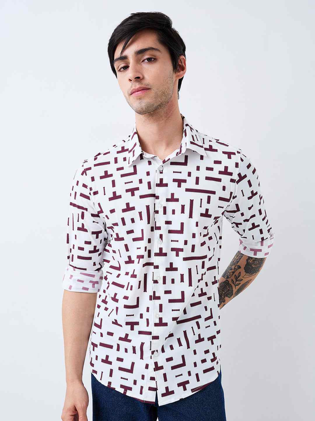 Spykar Mens Casual Shirt H/S Mshps1Be015 Wine Red